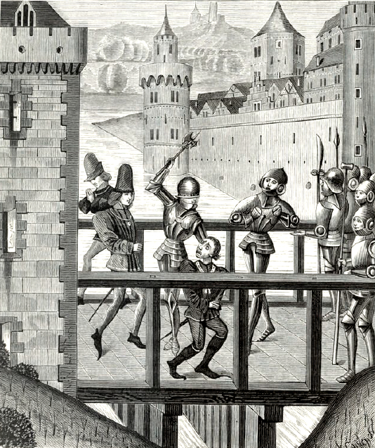 Assassinat du duc de Bourgogne, Jean sans Peur, sur le pont de Montereau, en 1419.
