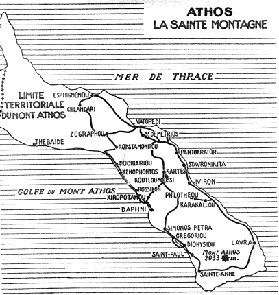 Carte de la presqu'île du Mont Athos