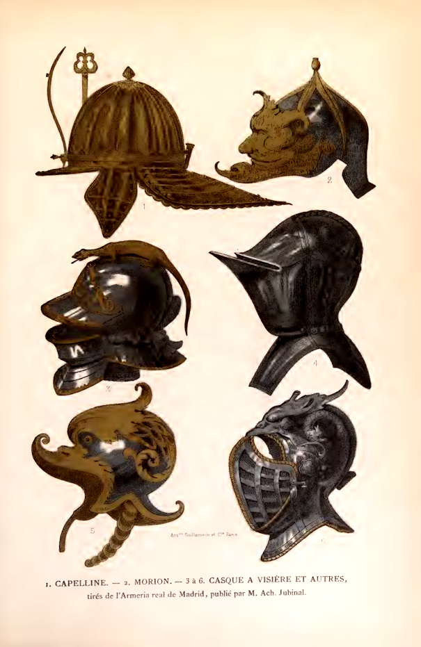 Capeline. — Morion.— Casque à visière et autres